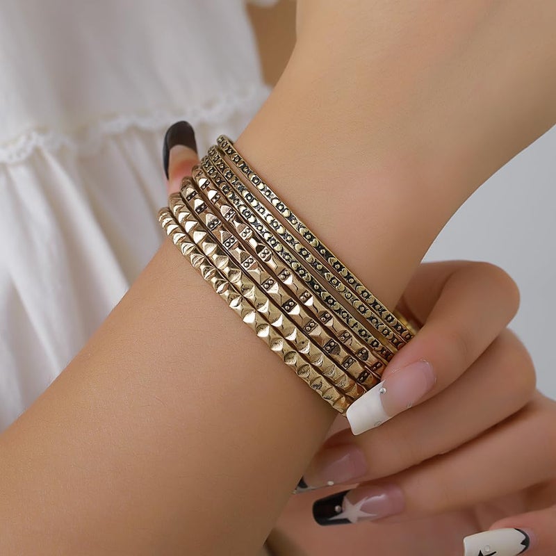 RINTOLER Store 16Pcs Gold Bangle Bracelets for Women - Multi Layer Stackable Textured Bracelets Boho Jewelrys Set. - Image 4